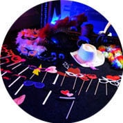 A box of props for the Magic Mirror at a birthday party in Nottingham